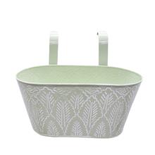 Bloembak metaal pastelgroen reliëfblaadjes