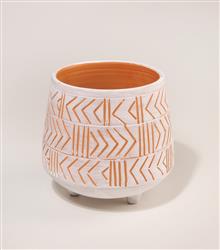 Bloempot  terracotta wit gegraveerd zigzag
