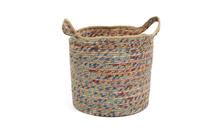 Mand met handvat gerecycleerd sari & jute M