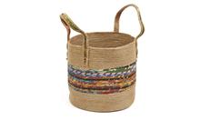 Mand met handvat jute & gerecycleerde sari rond M